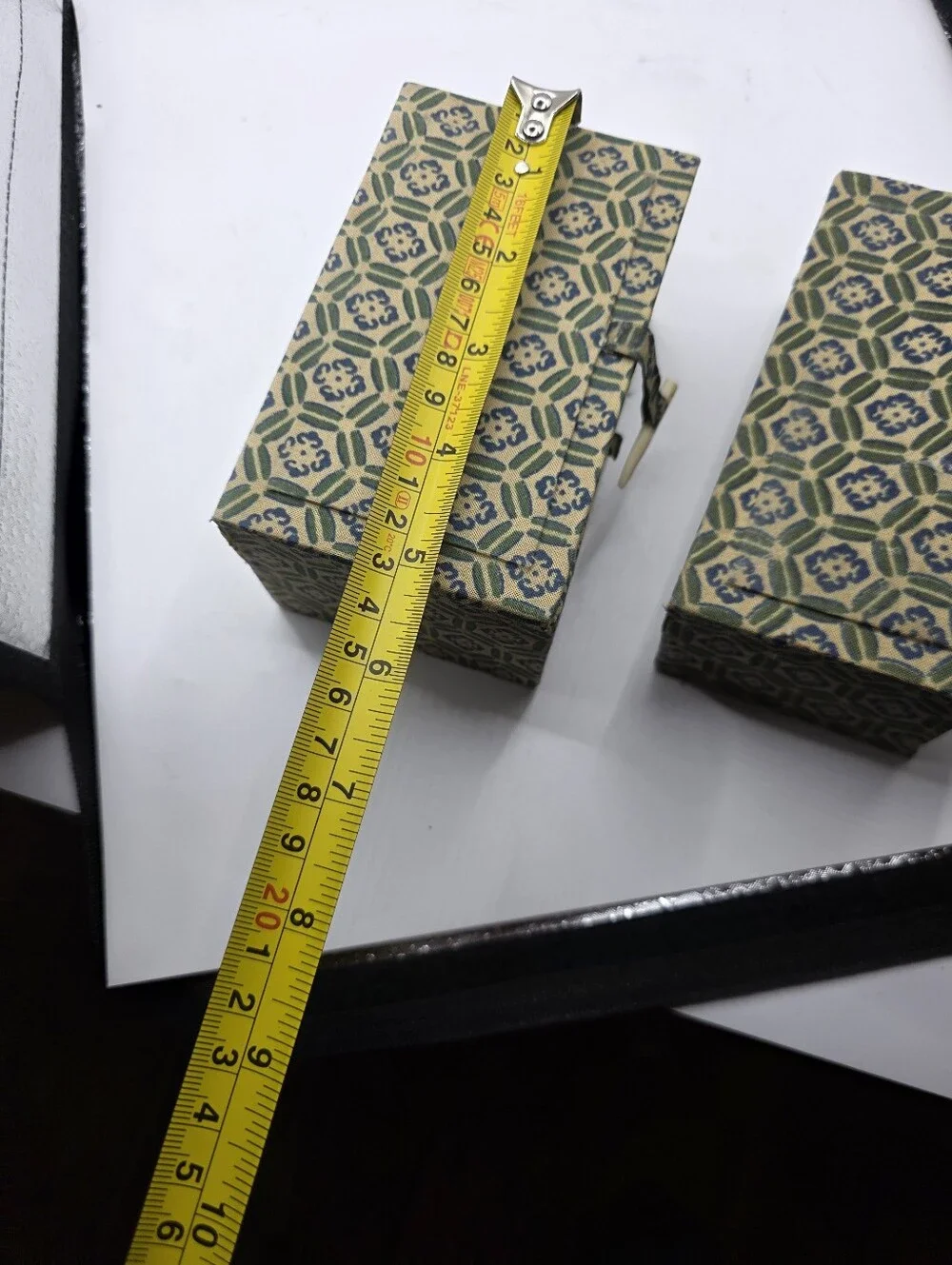 Set of 3 Vintage 1970s Chinese Silk Brocade Keepsake Boxes Green Lining Bone